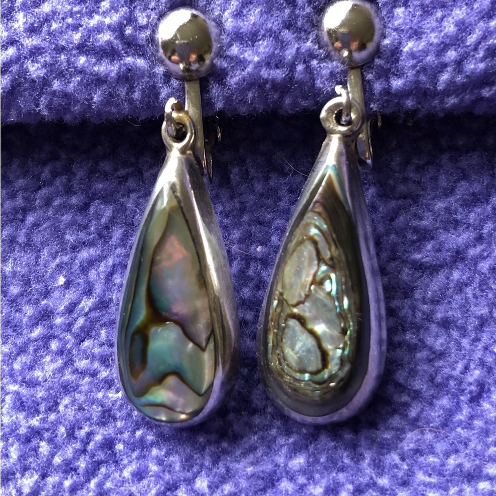 Vintage Sterling Abalone Teardrop Earrings